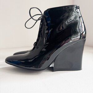 Robert Clergerie  Black Patent Lace up Booties 7